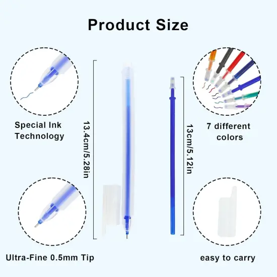 7-Color Heat Erasable Fabric Markers with 42 Refills - 0.5mm Tip (49 PCS) {2}