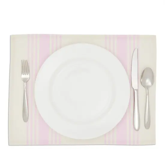 Set of 6 Placemats 16.5 x 12.6 in, Beige Pink Striped Washable Place Mats for Kitchen & Dining Table Decoration {5}