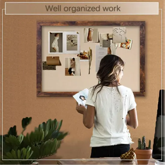 36 x 24 Inch - Rustic Wood Framed Cork Board with Linen {2}