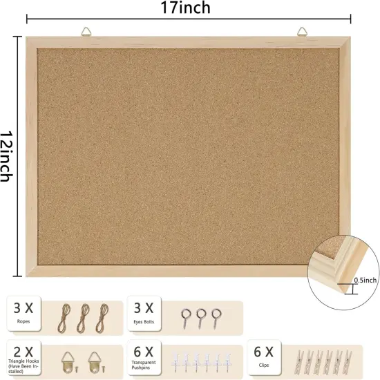 17"X 12" Cork Board for Office(Oak) {4}