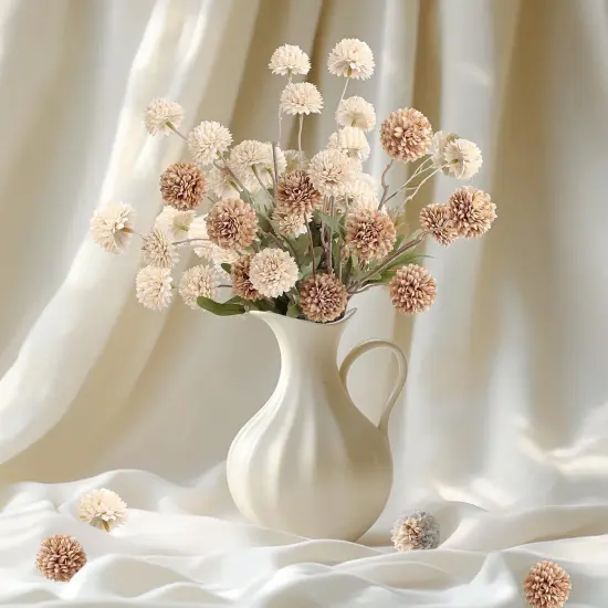 14pcs Artificial Pompon Mum Flowers - Fall Yellow {4}