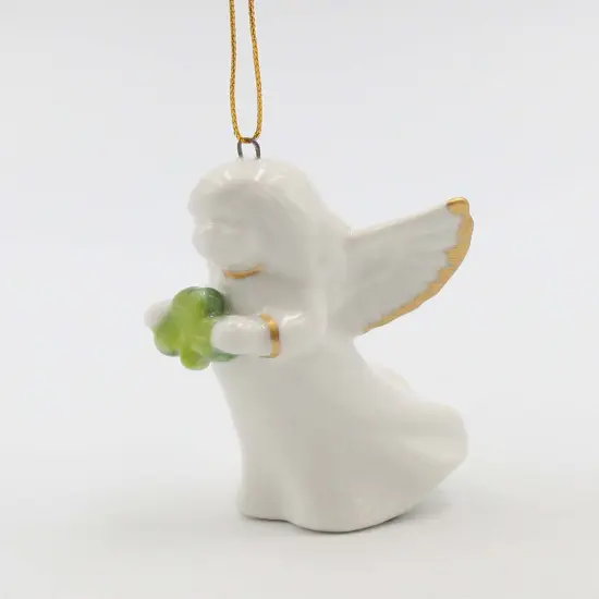 Ceramic Angel Holding Shamrock Ornament, Christmas D&eacute;cor, Gift for Her, Gift for Mom, Irish Saint Patrick&rsquo;s Day D&eacute;cor {4}