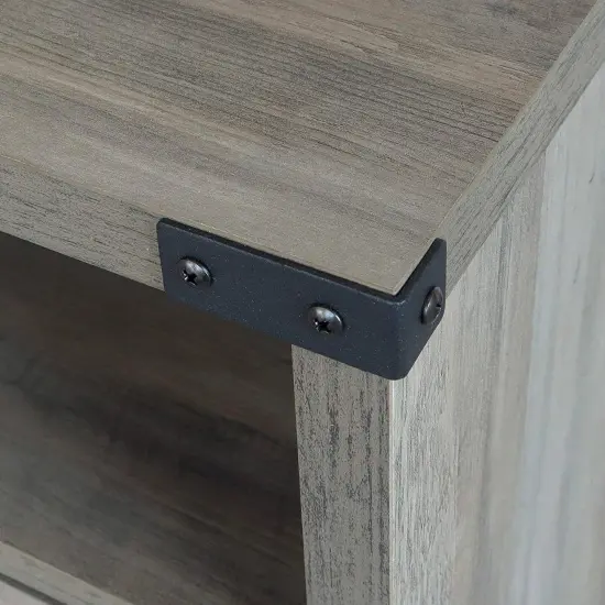 Farmhouse Style End Table Barn Door Nightstand with Open Shelf Rustic Oak Wood Texture {3}