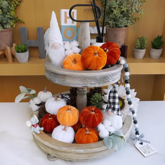 12 Pcs Assorted Velvet Pumpkins Table Centerpiece {3}