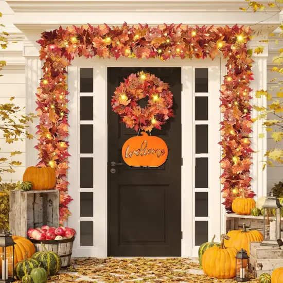 2 Pack Fall Garland with Lights - 5.7Ft (Red) {5}