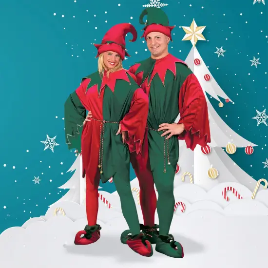 Fun World Red and Green Elf Unisex Adult Christmas Costume Set - One Size {1}
