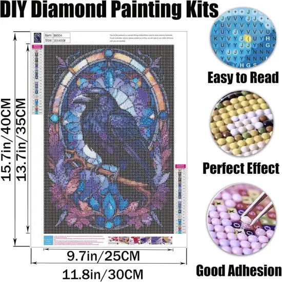 Diamond Painting Kits for Adults, Crow DIY 5D Diamond Art Kits Full Drill Diamond Dots Paintings with Diamonds Gem Art and Crafts Home Decor 12x16inch {2}
