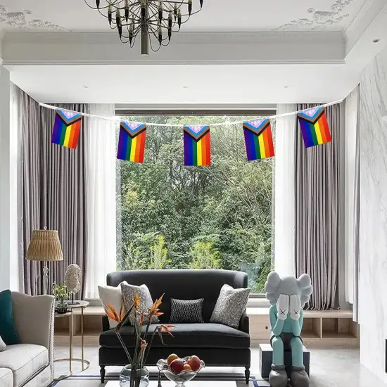100 Feet Progress Rainbow Gay Pride Flag LGBT String Flags Banner Decorations,76 PCS {5}