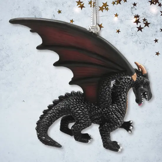 Fierce Mystical Black Dragon Ornament, Mythical Creature Gothic Fantasy {2}