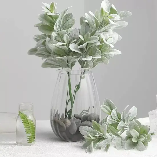 2 Frosted Green 24" Artificial Faux Lambs Ear Leaves Sprays Stems Centerpieces {3}