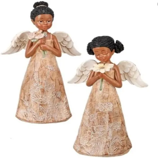8.75" African American Angel Figurines &ndash; Set of 2 Elegant Christmas Decorations {2}