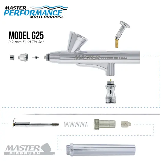 Complete Professional Airbrush Nail Kit with G25 Airbrush, Master Compressor TC-20, Air Hose, 20 Nail Stencils & 12 Custom Body Art Colors, 1 oz. {3}
