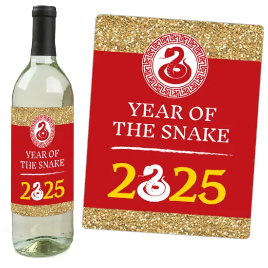 Big Dot of Happiness 2025 Year of the Snake - Lunar New Year Decorations for Women and Men - Wine Bottle Label Stickers - Set of 4 {6}