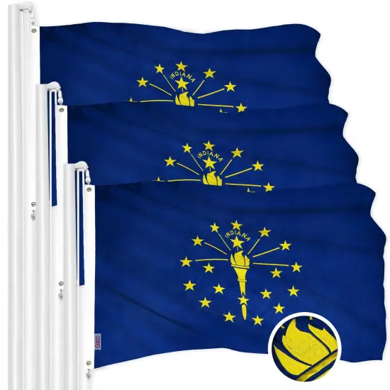 G128 3 Pack: Indiana IN State Flag | 2x3 Ft | ToughWeave Series Embroidered 300D Polyester | Embroidered Design, Indoor/Outdoor, Brass Grommets {1}
