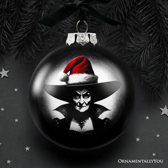Wicked Witch Christmas Spooky Portrait Glass Ornament, Black Horror Halloween Tree Decoration {1}