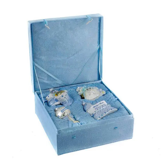 4" Noble Gems&trade; Baby Boy Glass Ornament Set4-Piece Boxed Christmas Decoration {3}