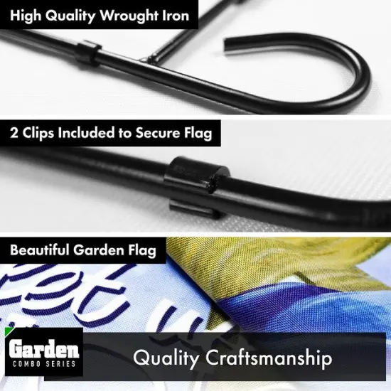 G128 Combo Pack: Garden Flag Stand Black 36x16 Inch & Garden Flag Let Us Rejoice Easter Cross 12x18 Inch {3}