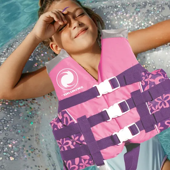 Swim Central Pink and Purple Floral Swimming Pool Vest Life Jacket - Up to 90lbs {4}