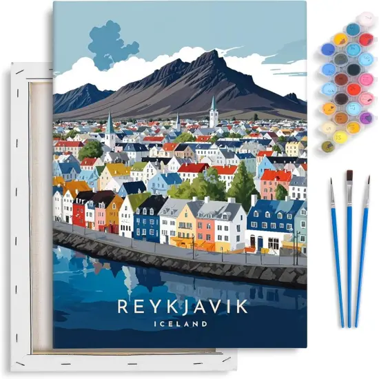 8x 12 inch-Iceland Landscape Paint by Numbers With Frame {1}