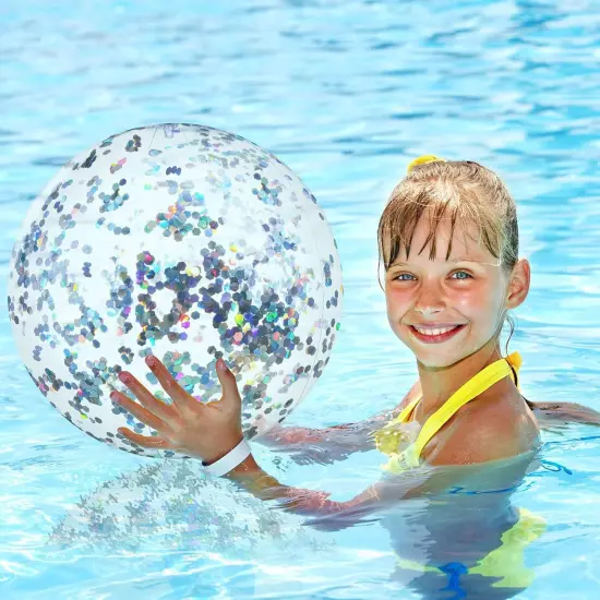 10 Pieces 16 Inch Summer Inflatable Glitter Beach Balls (Gold, Silver,Glitter) {2}