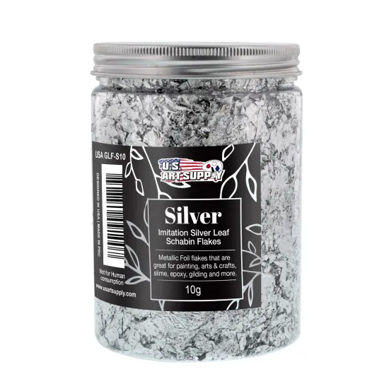 Metallic Foil Schabin Gilding Flakes, Imitation Silver10 Gram Bottle - Metal Leaf Foil Flakes for Resin, Nails, Crafts, Painting, Jewelry, Slime, Arts and Crafts {1}