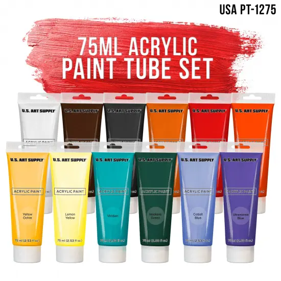 U.S. Art Supply Professional 12 Color Set of Acrylic Paint in Extra-Large 75ml Tubes - Rich Vivid Colors, Artist Painting, Students, Beginners, Adults {2}