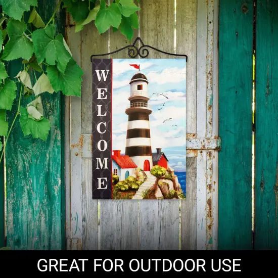 G128 Combo Pack Garden Flag Hanger 14IN & Garden Flag Welcome Lighthouse Beach Printed 12x18IN Double Sided {4}