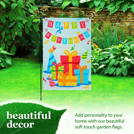 G128 Combo Pack: Garden Flag Stand 36x16IN & Garden Flag Happy Birthday Presents Printed 12x18IN Double Sided {6}