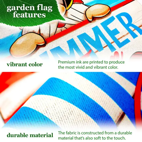 G128 Combo Pack: Garden Flag Stand 36x16IN & Garden Flag Summer Fun Gnome Printed 12x18IN Double Sided {3}