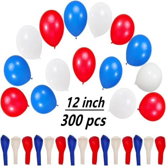300 Pack Red White and Blue Balloons 100 of each of the 3 colors 12 inch Red White Blue Party Balloon Bulk for Various Party Events Decorations {2}