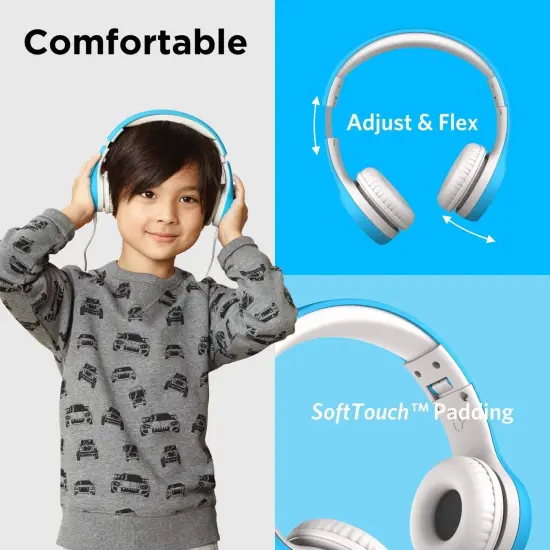 LilGadgets Connect+ Style On-Ear Kids Headphones with Microphone - SharePort Technology, SoftTouch Padding, Detachable Cable, Noise Reduction, Durable & Adjustable - Blue, Ages 3-14 {2}