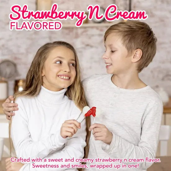 4E's Novelty 38 Pack Heart Shaped Lollipops &ndash; Strawberry N Cream Flavored, Individually Wrapped Valentine's Day Candy, Valentine Candy Hearts for Kids {2}