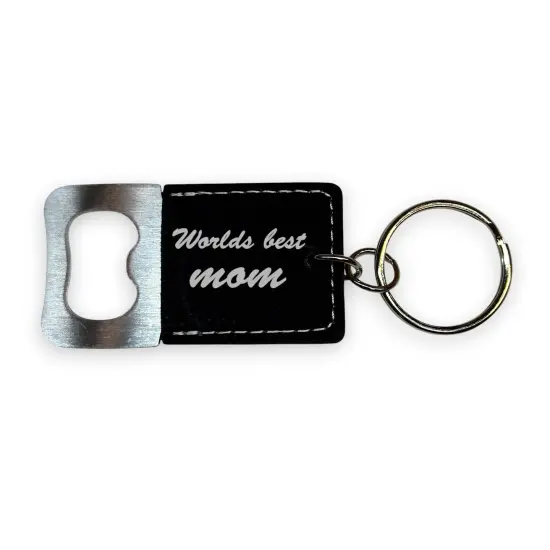 Keychain - Bottle Opener - Worlds best mom - Leather Black/Silver {1}