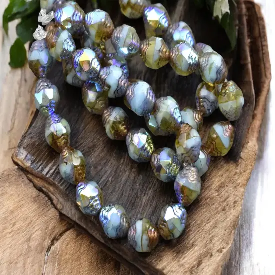 *15* 6x8mm Bronze Washed Blended Turquoise Topaz AB Oval Cathedral Beads {3}