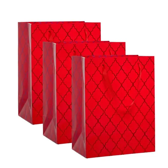 Red & Silver Diamond Grid Euro Tote 10.25" x 4.75" x 12.625" Stylish {6}