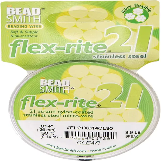 The Beadsmith Flex-Rite 21 Strand Nylon Coated, Stainless-Steel Beading Wire, Jewelry Making Supply (.014 Dia, Clear - 30 Ft) {6}