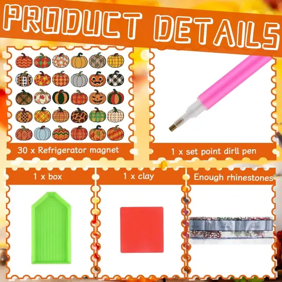 30 Pcs Halloween Pumpkin Diamond Painting Magnets Kits {4}