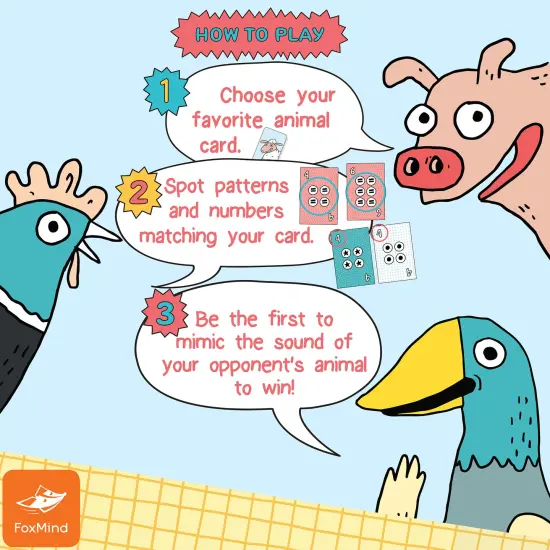 FoxMind: Crazy Farm - An Observation Card Party Game Where You Shout Out Animal Sounds, Illustrated by Elise Gravel, Family & Kids 6+, 2-5 Players {4}
