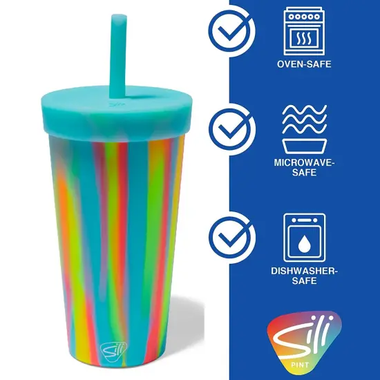 Silipint: Silicone 22oz Straw Tumbler: Sugar Rush - Reusable Unbreakable Cup, Flexible, Hot/Cold, Airtight Lid, Travel {3}