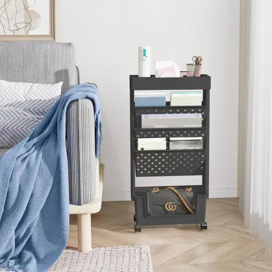 5 Tier Rolling Utility Cart Multi-Functional Movable Storage Book Shelves {5}