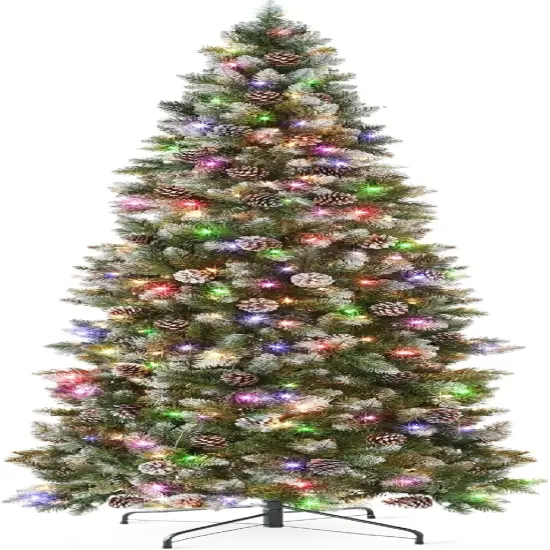 Pencil Christmas Tree Slim Frosted Tree with 250 Lights & Foldable Stand for Space Saving Holiday Decor Dual White/Multi {1}