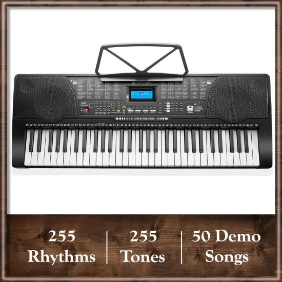 Ashthorpe 61-Key Digital Electronic Keyboard Piano with Light Up Keys, Beginner Kit Includes Stand, Stool, Headphones, Mic and Keynote Stickers {3}