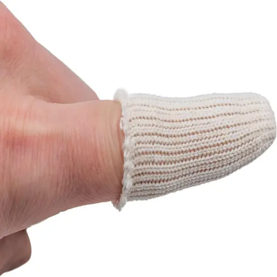 JewelrySupply 100 Count, Cotton Finger Guards, Cots, Fingertip Sleeve, Thumb Protector, Covers Fingers, Crafting, Jewelry Making, Handling Protection, Stretchable, Breathable Cotton with Elastic Blend {6}