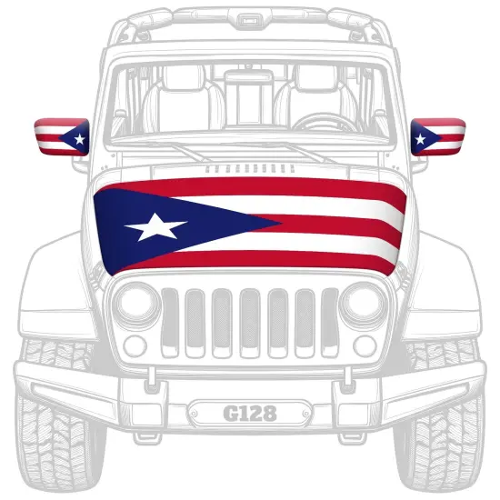 G128 Combo Pack: Puerto Rico PR Car Hood Cover 3.94x5.25 Ft & 2PK Puerto Rico PR Car Side View Mirror Cover 5.9x8.66 In | Both Washable Elastic Weatherproof Polyester | Show Your Enthusiasm and Pride {2}