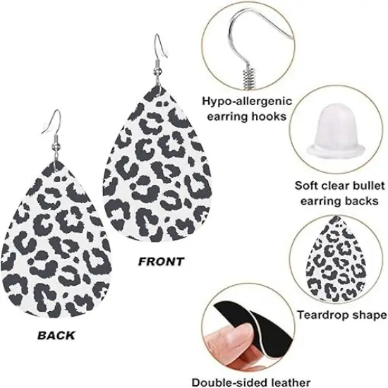 Chic Leopard Print Teardrop Leather Drop Earrings {4}