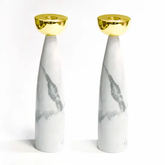 Grey Marble Candlesticks with Gold Holders {1}