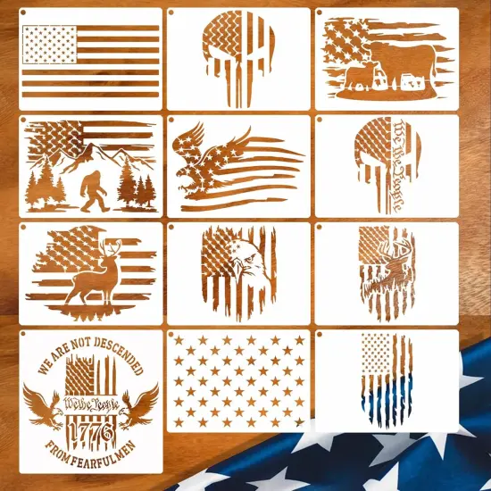 12pcs American Flag and Star Stencils {1}
