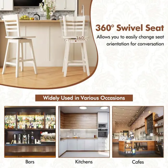 Costway 2 PCS 24.5" Counter Height Bar Chairs Swivel Bar Stools with Hollow Backrest Brown/White {6}
