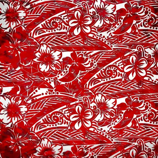 1 Yard Traditional Polynesian Tattoo Cotton Fabric with Hibiscus & Plumeria Swirls 36in L x 45in W Orange/ Blue {3}