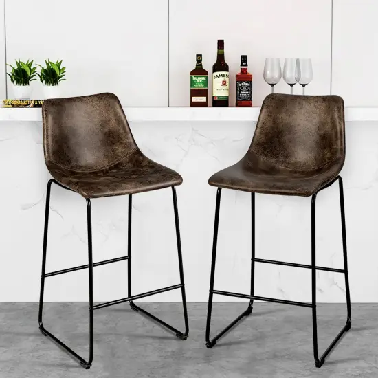 Costway Set of 2 Bar Stool Faux Suede Upholstered Kitchen Dining Chair w/Metal Legs Grey\Brown {8}